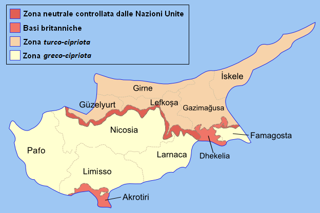 Mappa suddivisione amministrativa di Cipro